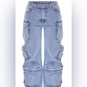 Prettylittlething Light Blue Cargo Jeans